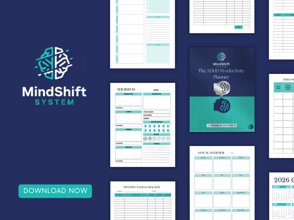 Best ADHD planner for adults - MindShift System digital and printable PDF planner cover
